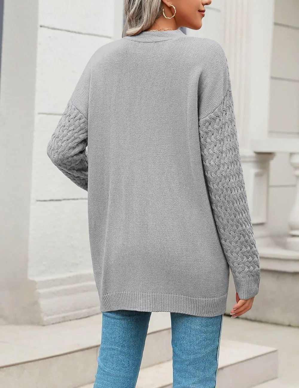 Womens 2024 Long Sleeve Chunky Cable Knit Fall Cardigans Sweaters Button Down Open Front Outerwear with Pockets