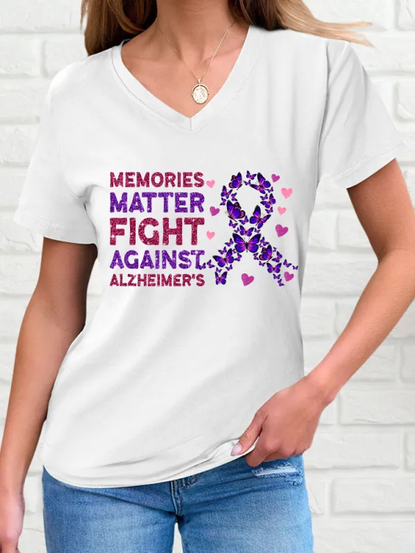 Women'S V-Neck Short-Sleeved T-Shirt Memories Matter Fight Against Alzheimer'S Prints