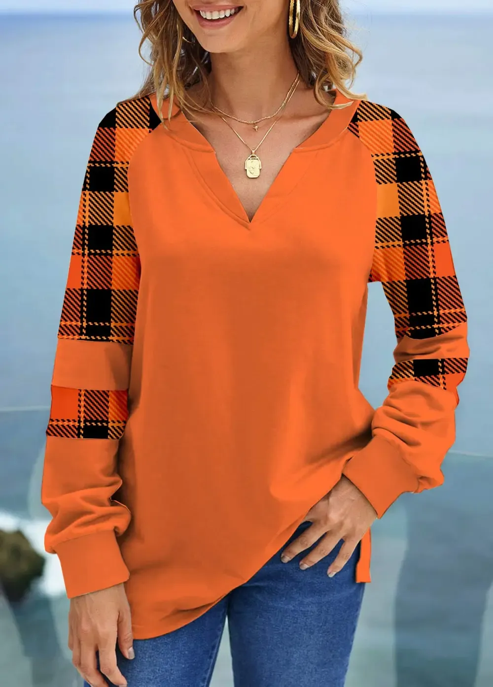 Mint Green Tartan Print Long Sleeve Sweatshirt