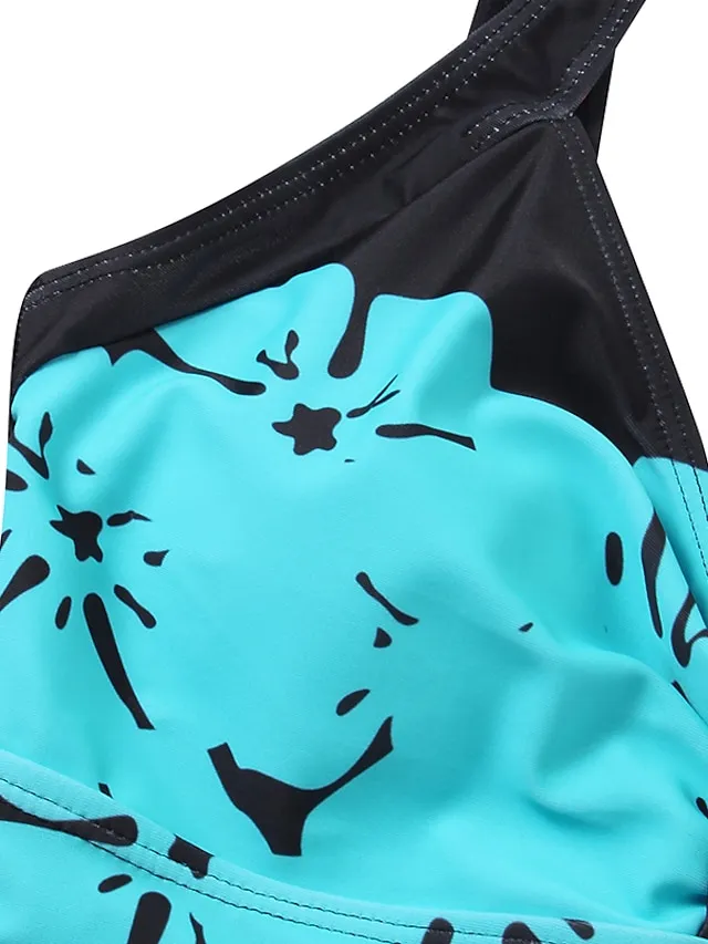 Women's Swimwear One Piece Monokini Bathing Suits Normal Swimsuit Floral Floral Print Navy Blue Blue Fuchsia Green Padded Strap Bathing Suits Sports Vacation Beach Wear