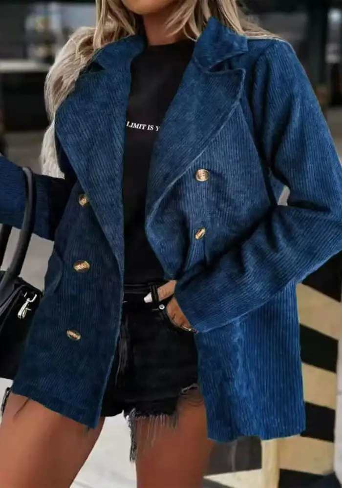 Solid Patchwork Turndown Collar Outerwear