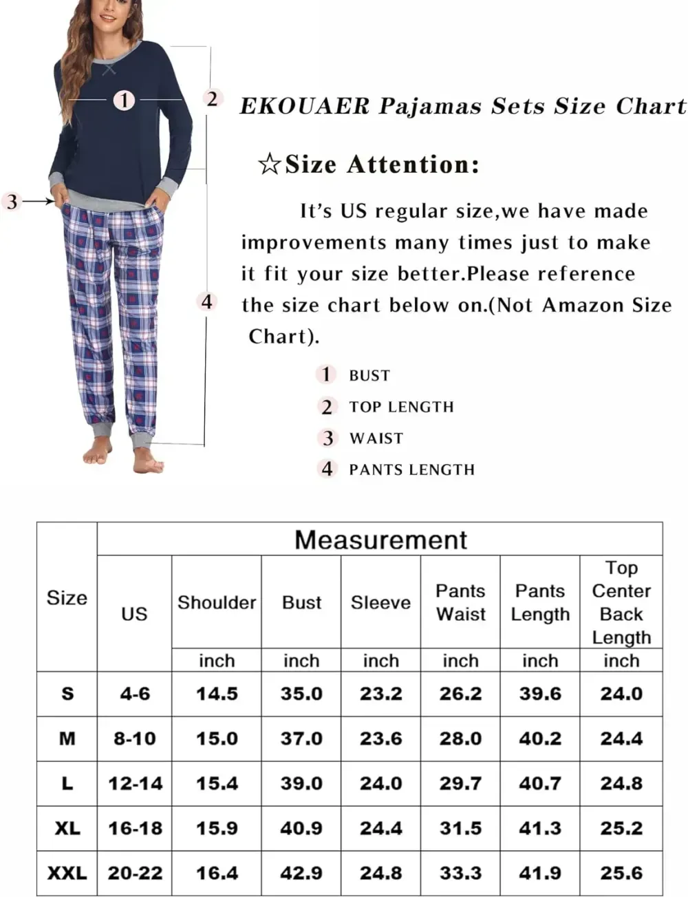 Women's Pajamas Sets Long Sleeve with Plaid Pants Soft Sleepwear O Neck 2 Piece Pjs Joggers Loung Set with Pockets