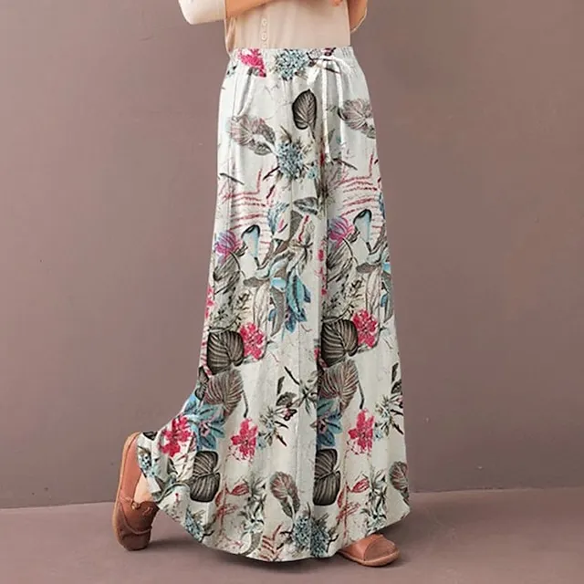 Women's Culottes Wide Leg Gauchos Pants Trousers Full Length Side Pockets Baggy Mid Waist Fashion Casual Weekend Yellow Red S M Summer Spring &  Fall
