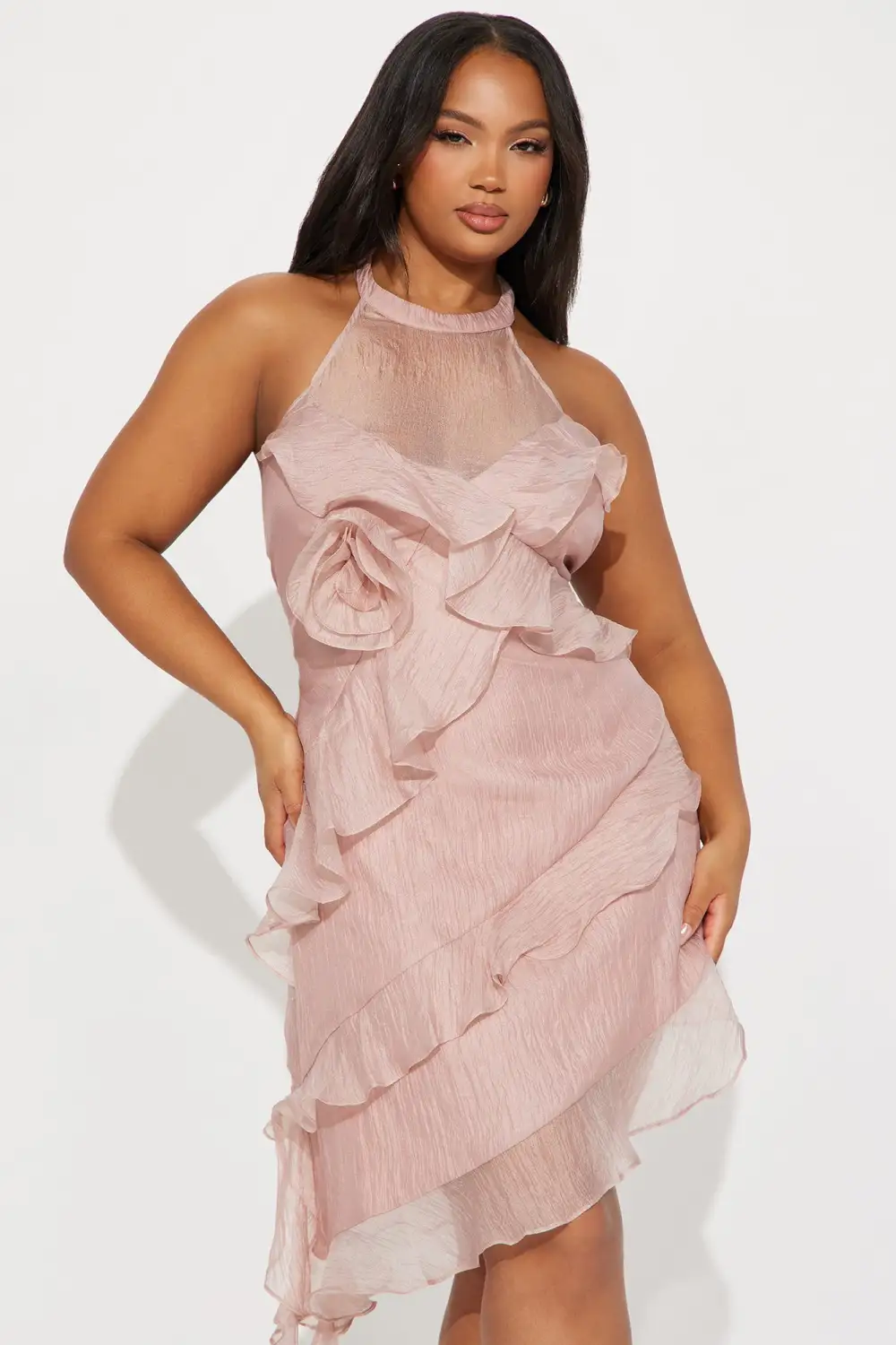 Adore Chiffon Mini Dress - Nude