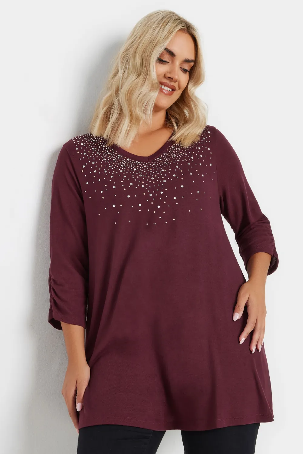 YOURS Curve Burgundy Red Diamante Stud Swing Top