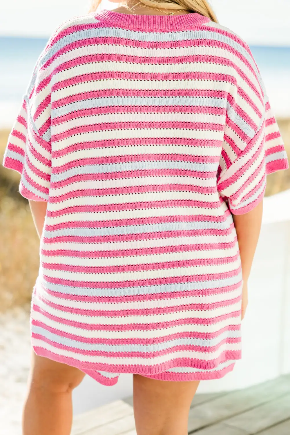 Off In Paradise Sweater Set, Pink Stripe