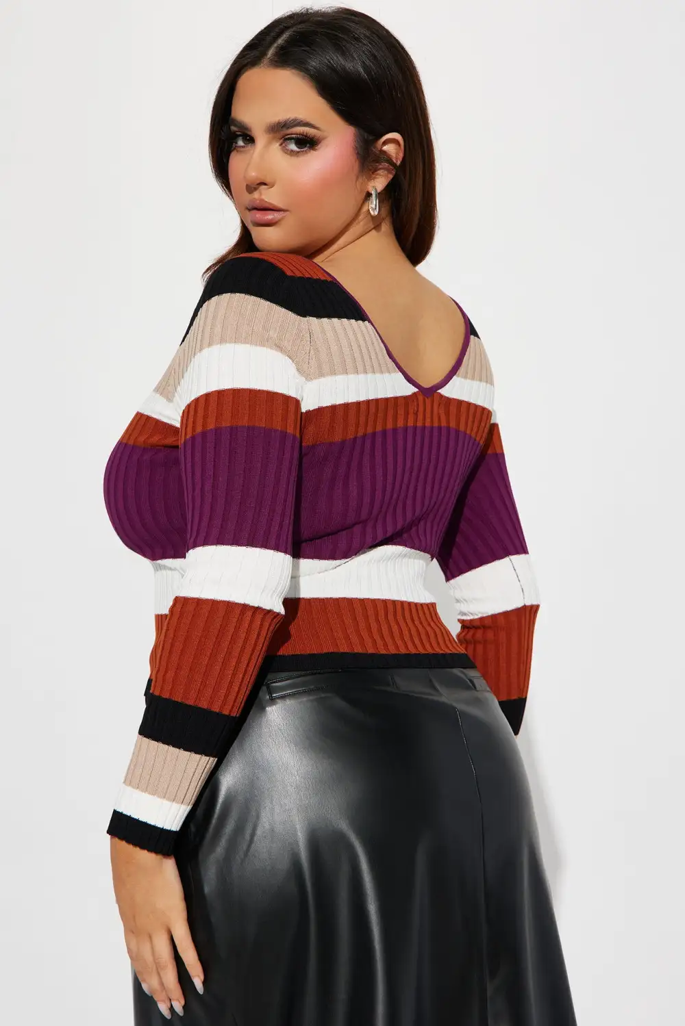 Kallan Knit Striped Sweater Top - Purple/combo