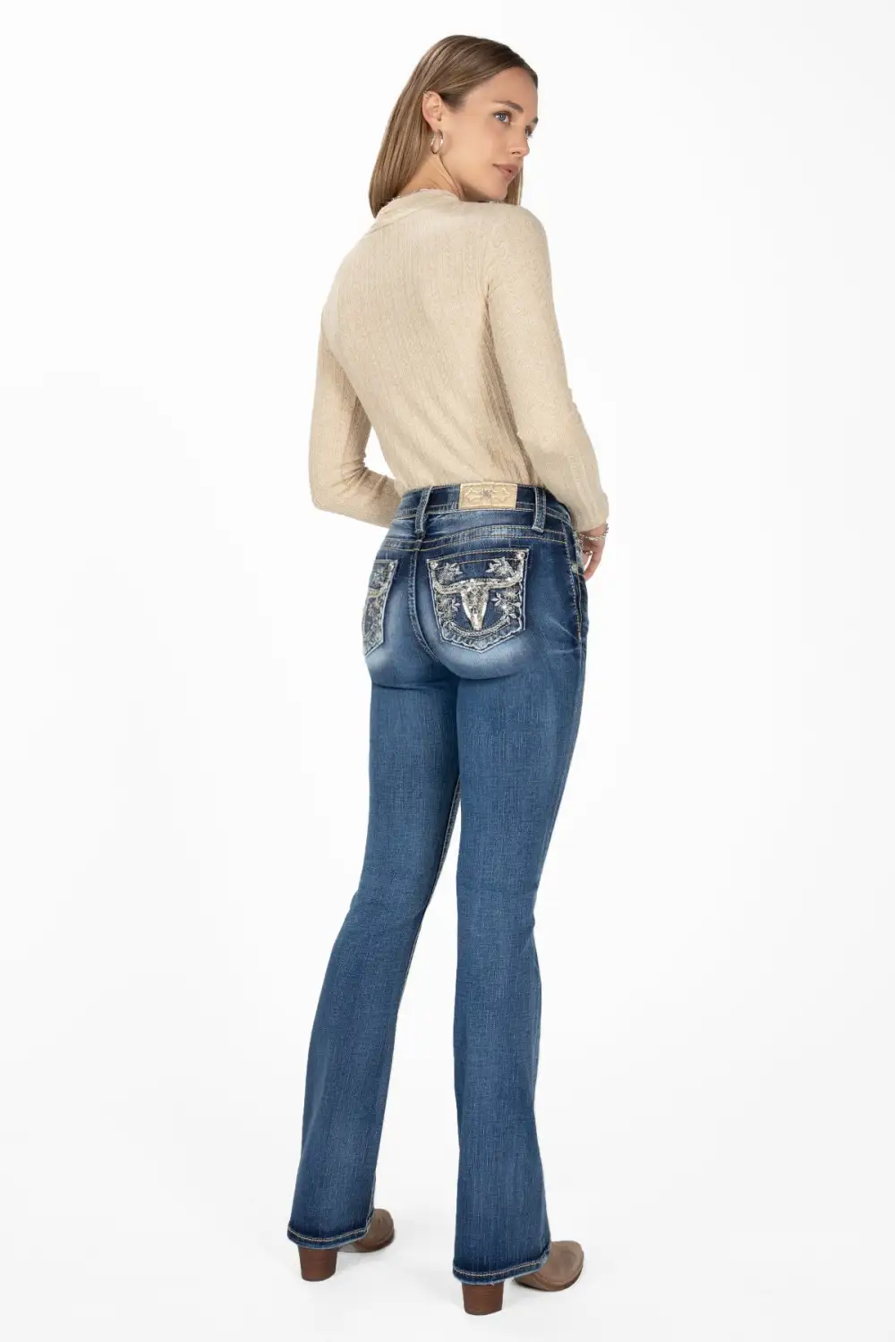 Floral Metallic Longhorn Bootcut Jeans