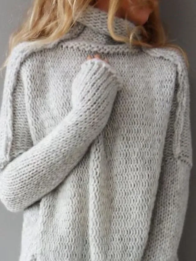 Women's Pullover Sweater Jumper Turtleneck Chunky Crochet Knit Knit Fall Winter Tunic Home Daily Basic Casual Soft Long Sleeve Solid Color Black White Light Grey S M L