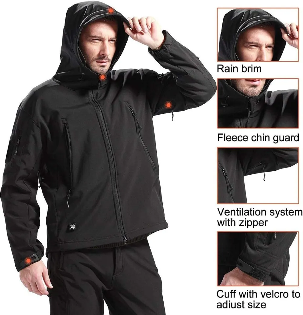 Men's Military Tactical Jackets Softshell Winter Warm Fleece Hooded Coat Outdoor Hiking Hunting Jacket