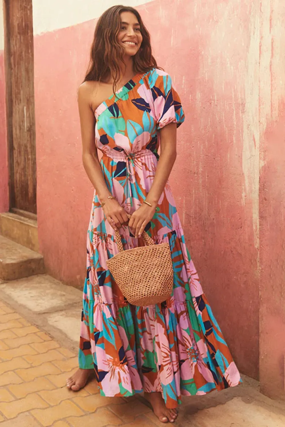 OFF-SHOULDER HOLIDAY STYLE FLORAL HIGH-END DRESS