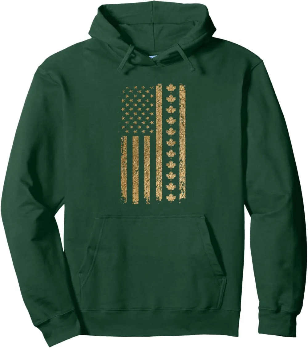 Our 51st state of America American Flag with Canada Maple Pullover Hoodie