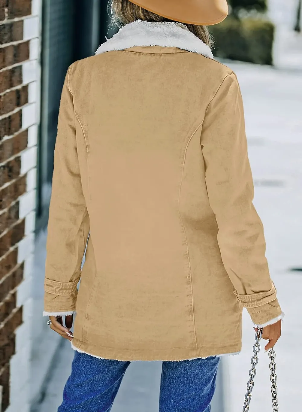 Womens Winter Warm Jean Jacket Stand Collar Wool Liner Sherpa Denim Coats Thicker Outerwear with Pockets