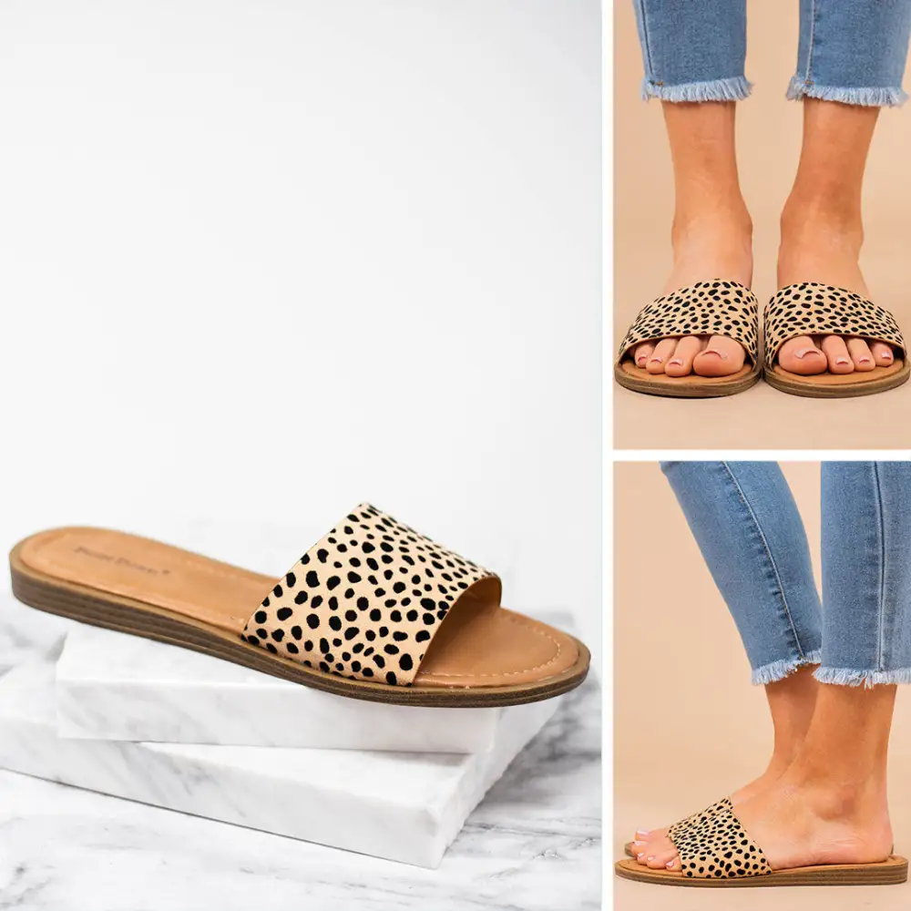 Walk With Me Tan Brown Spotted Slide Sandals