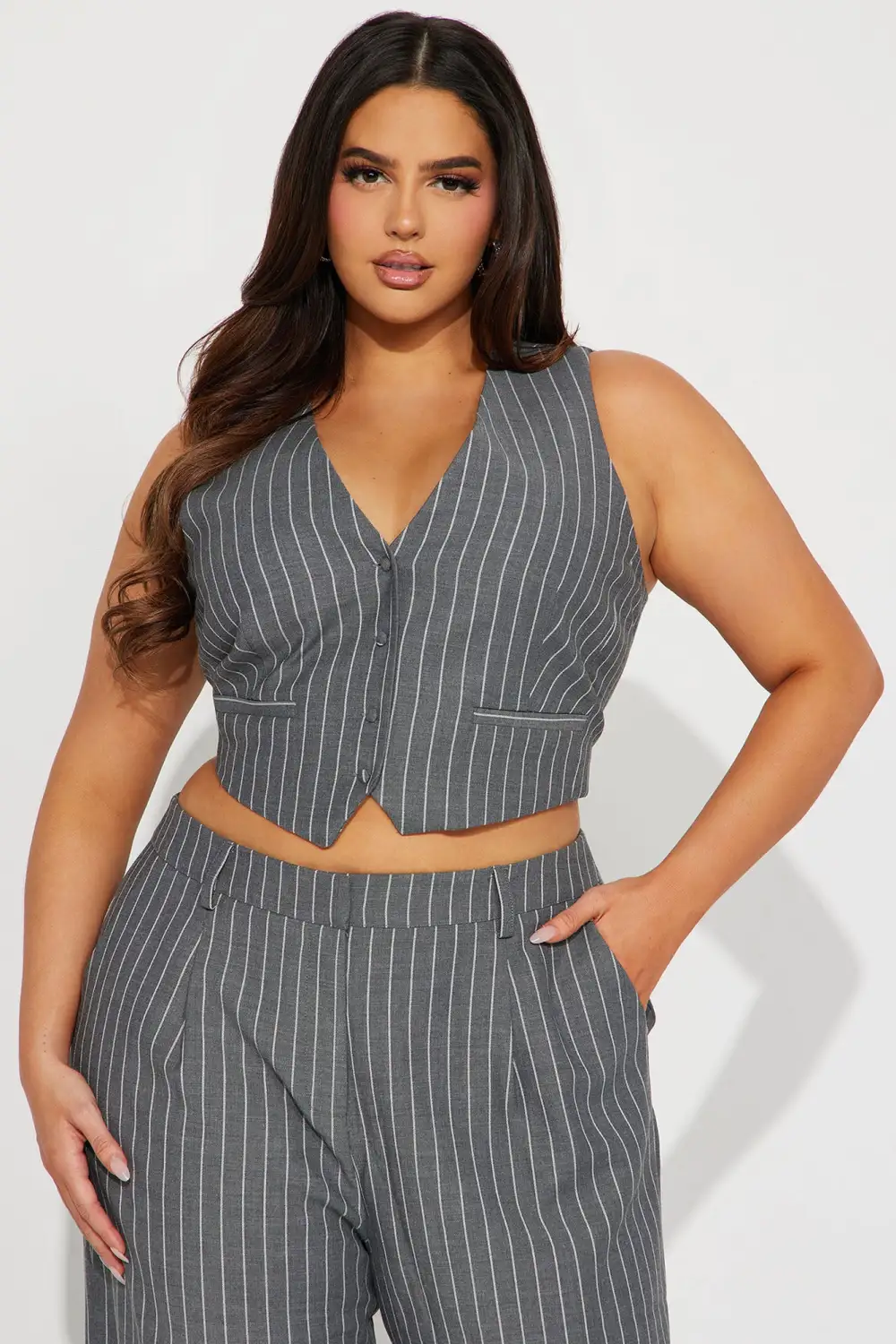 She's In Control Vest Pant Set  - Grey