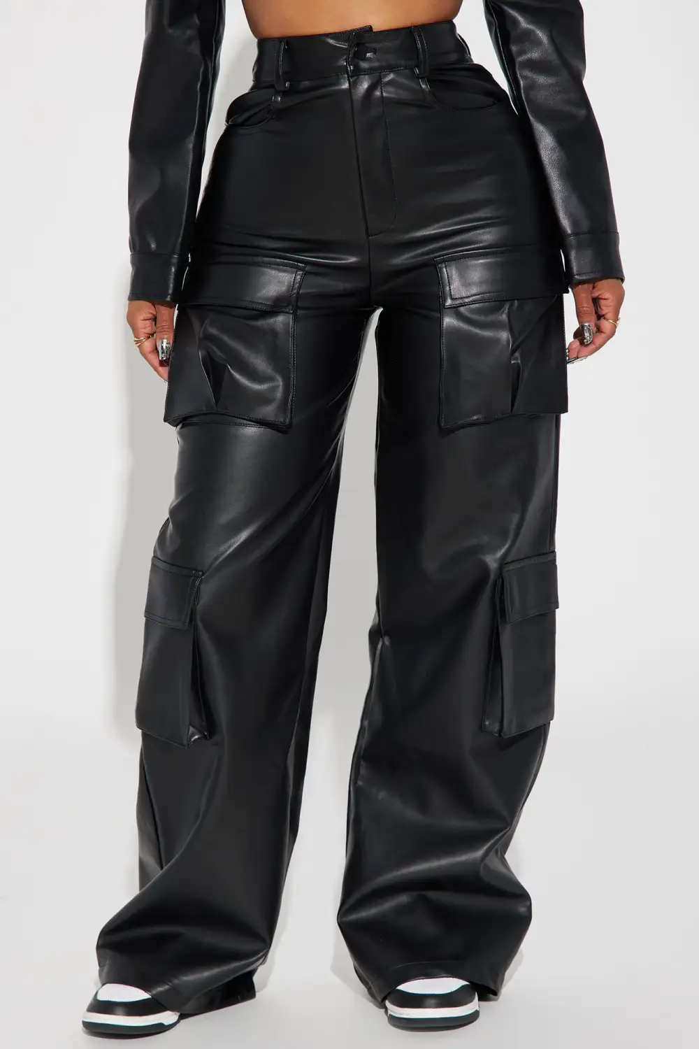 Drop A Pin Faux Leather Cargo Pant - Black