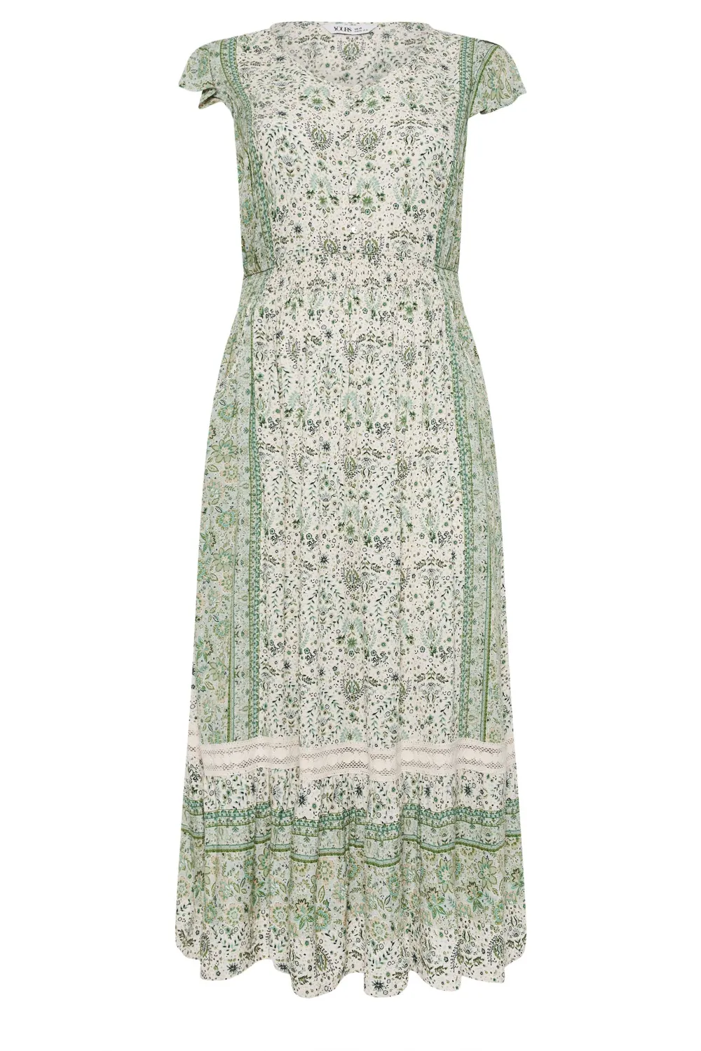 YOURS Curve Green Floral Print Crinkle Maxi Dress