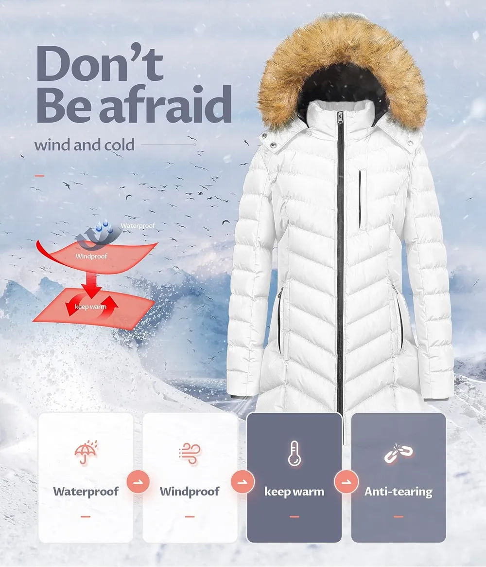 US Women's Winter Hooded Coat Waterproof Warm Long Puffer Jacket Parka