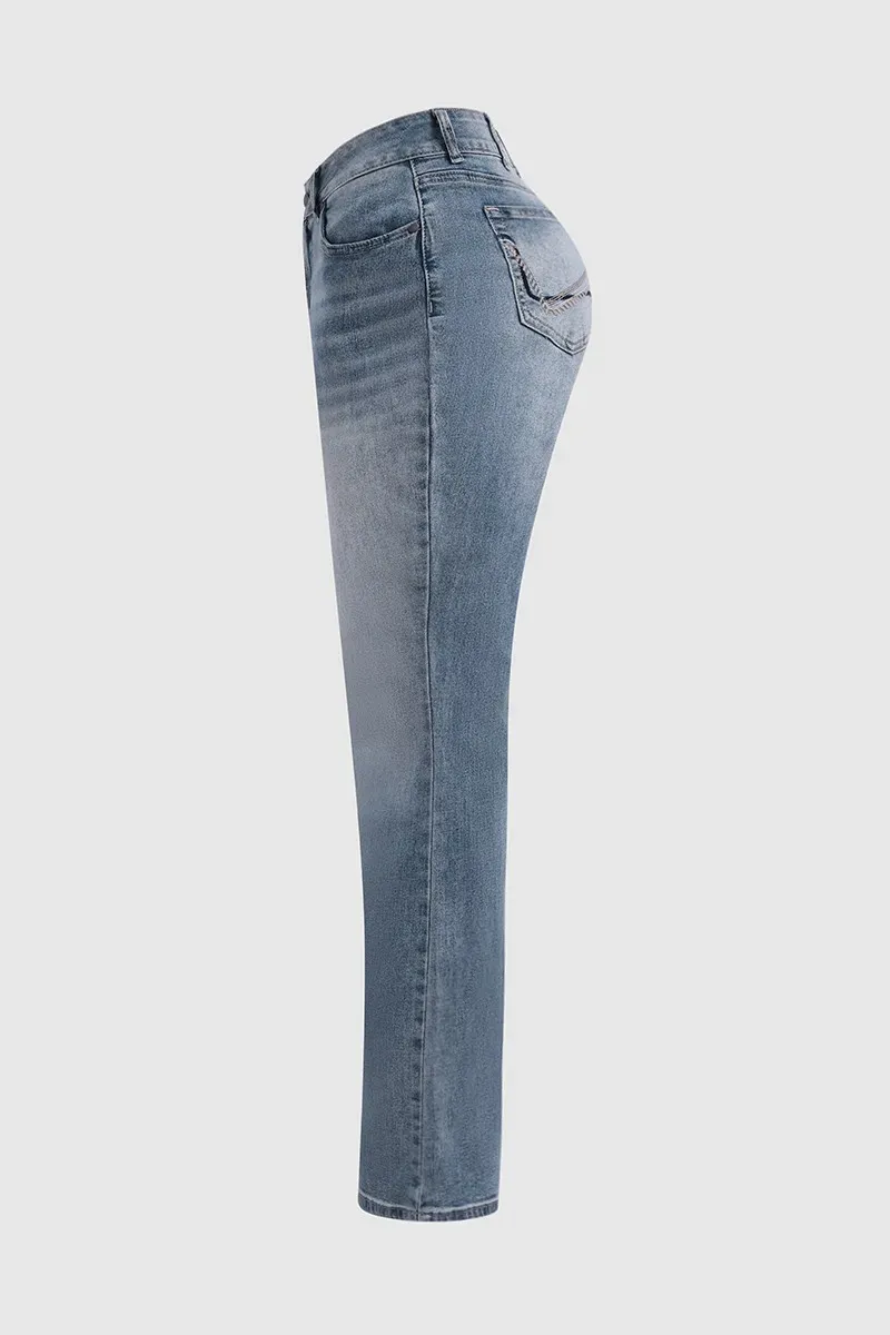 Vintage Zip Fly Mid Waist Bootcut Jeans Without Belt