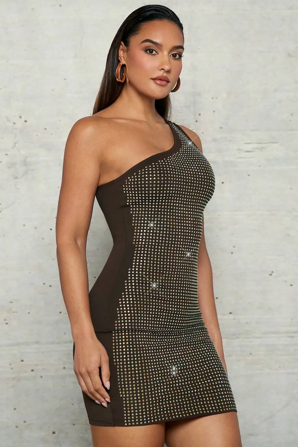 BAE One Shoulder Rhinestone Bodycon Dress