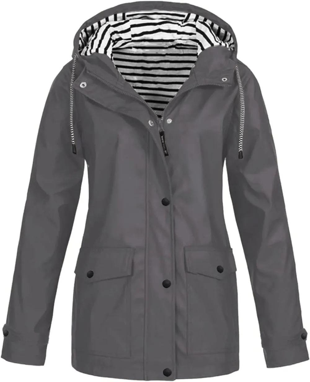 Rain Jackets For Women Waterproof With Hood Lightweight Casual Anorak Travel Hiking Coats with Pockets 720