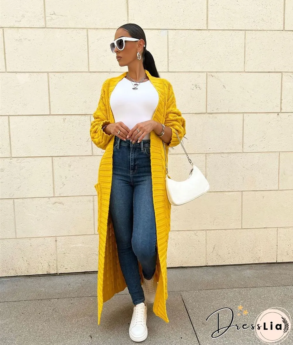 Winter Crochet Loose Long Twist Sweater Cardigan