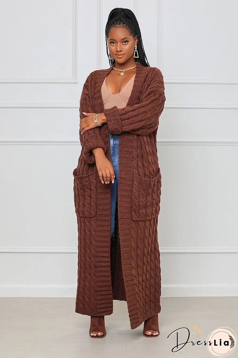 Winter Crochet Loose Long Twist Sweater Cardigan