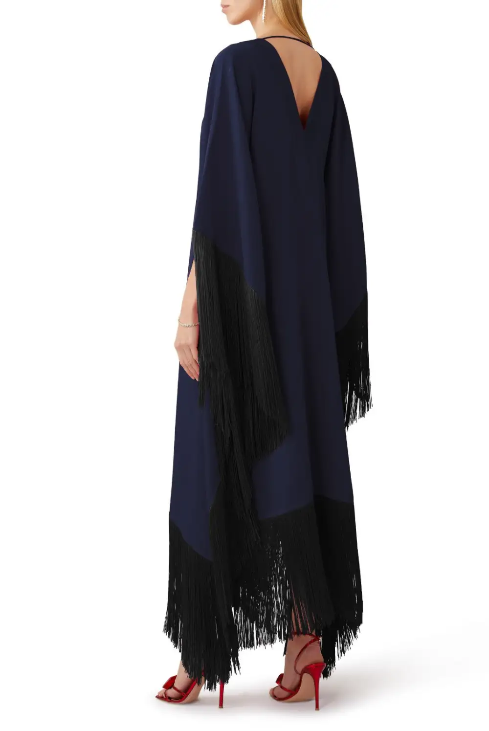 Fringed Formal  MIDI Coco Bella Silk Blend kaftan Maxi- Navy