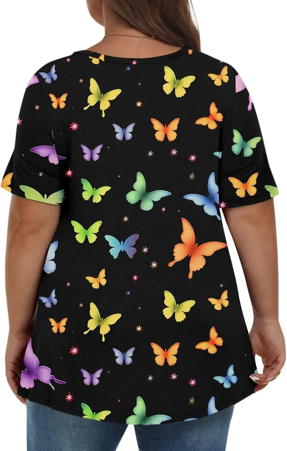 Plus Size Tops for Women Dressy Short Sleeve V Neck Shirts for Women Summer Tops for Women 2024 Floral Print Top