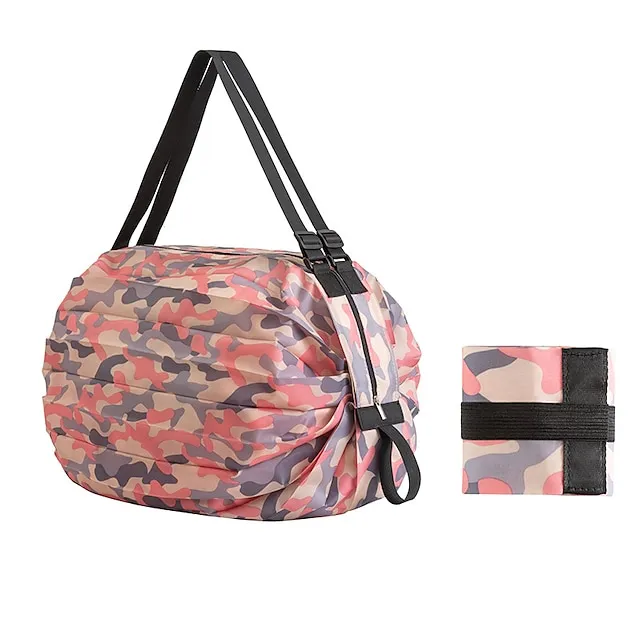Women's Shoulder Bag Duffle Bag Nylon Shopping Daily Zipper Large Capacity Waterproof Foldable Solid Color Geometric Color Block Pink camouflage Diamond pattern Yellow dots