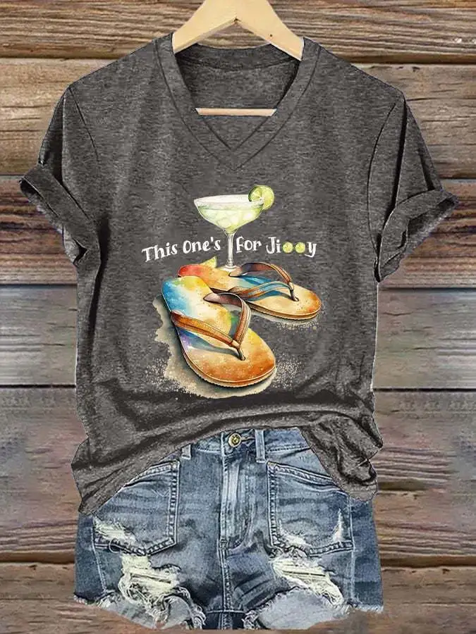 Women's Retro Parrot Margarita Print Mid Sleeve T-Shirt