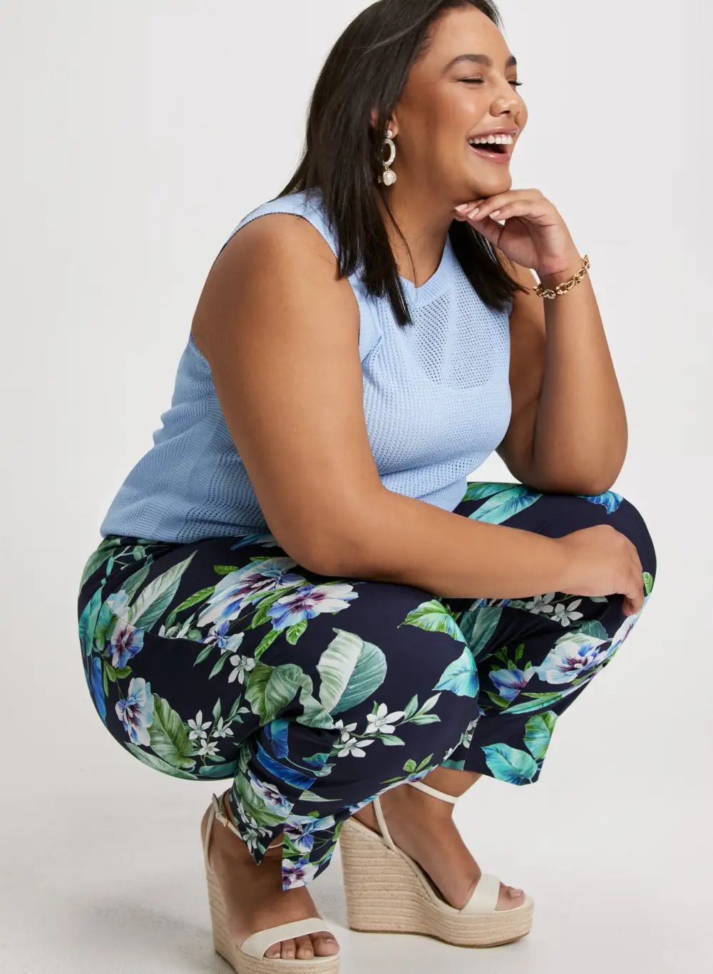 Pull-On Floral Ankle Pants