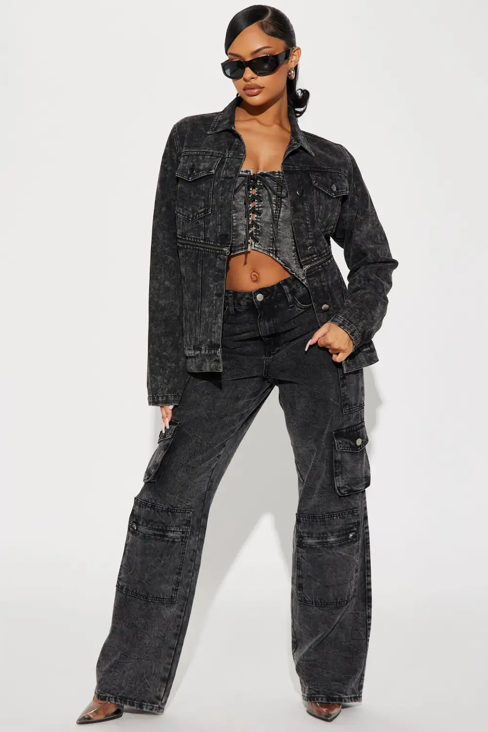 Switch It Up Convertible Zip Denim Jacket - Black Wash