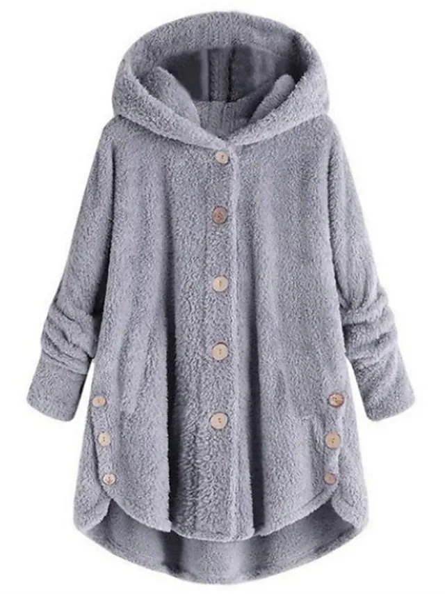 Women's Teddy Coat Fleece Sherpa Jacket with Hood Teddy Bear Jacket Windproof Warm Winter Coat Comtemporary Stylish Plush Jacket Long Sleeve Leopard Black Pink Wine