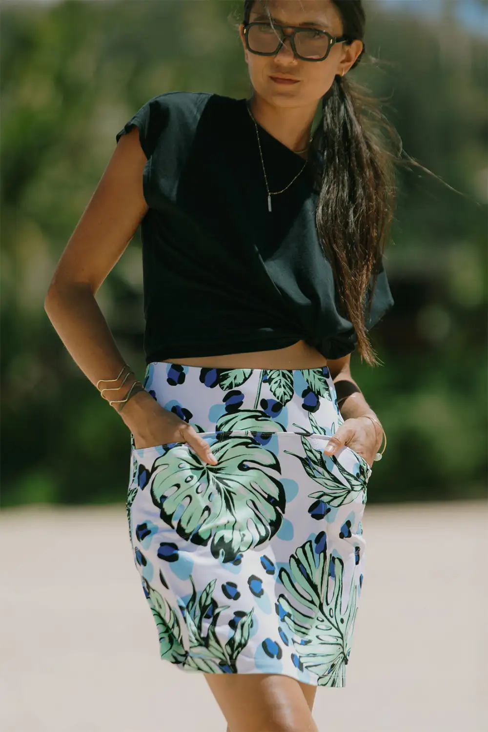 Havana Printed Pull-On Skort With Pockets-Havana