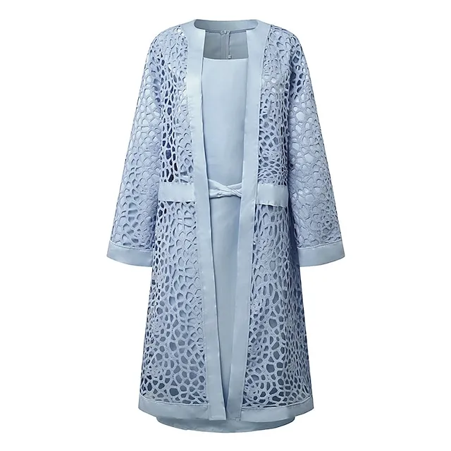 Women's Lace Dress Dress Set Midi Dress Purple Pink Yellow Light Blue Gray Long Sleeve Pure Color Lace Hollow Out Spring Fall Crew Neck Elegant Party Spring Dress