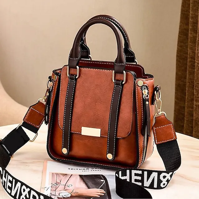 Women's Handbag Crossbody Bag PU Leather Office Daily Zipper Solid Color Maroon caramel colour Black