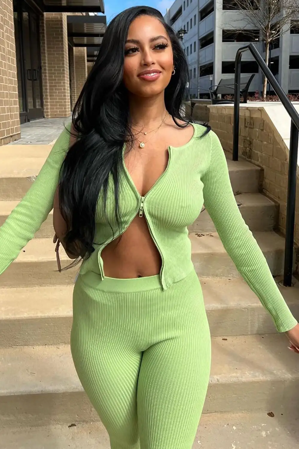 Wrong Way Sweater Pant Set - Green