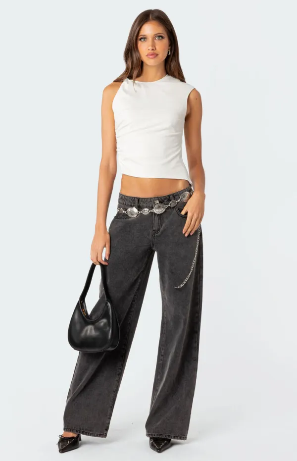 Edikted Raelynn Washed Low Rise Jeans