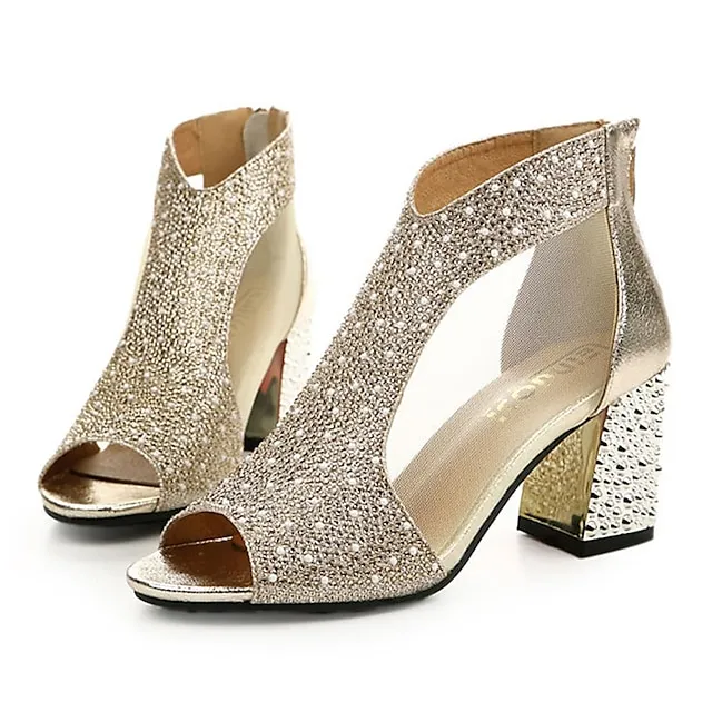 Women's Sandals Block Heel Sandals Sandals Boots Summer Boots Sparkly Sandals Party Outdoor Daily Summer Rhinestone Block Heel Chunky Heel Peep Toe Vintage Elegant Casual Walking Shoes Faux Leather