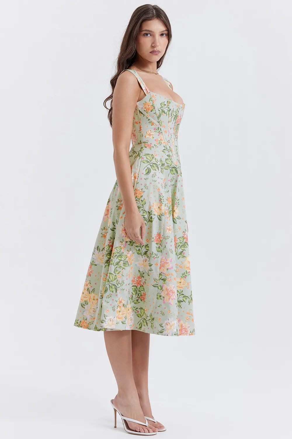 FLORAL LACE-UP CORSET A-LINE SUN DRESS