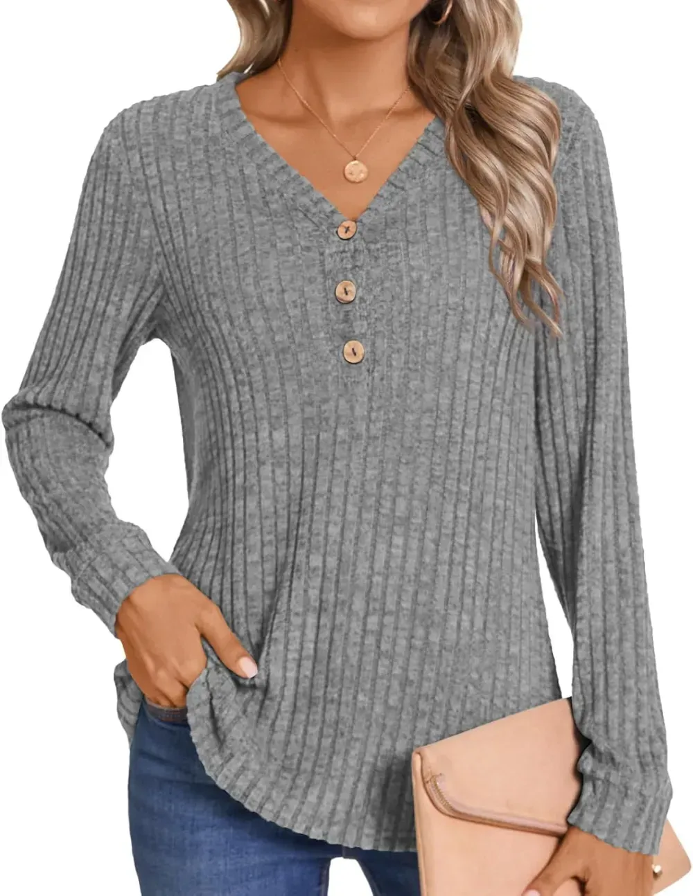 HOTGIFT Womens 2024 Fall Winter Tunic Tops Long Sleeve Casual T-Shirts Soft Comfy Stripe Blouse Lightweight