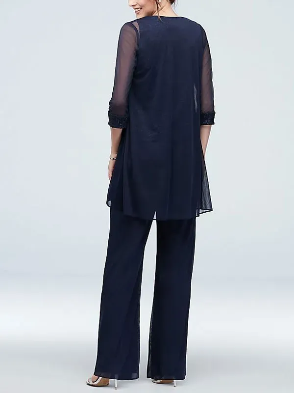 Simple chiffon jacket cardigan ladies three pieces set