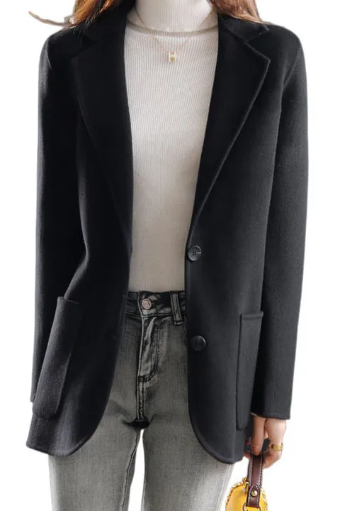 Solid Double Buttons Lapel Coat