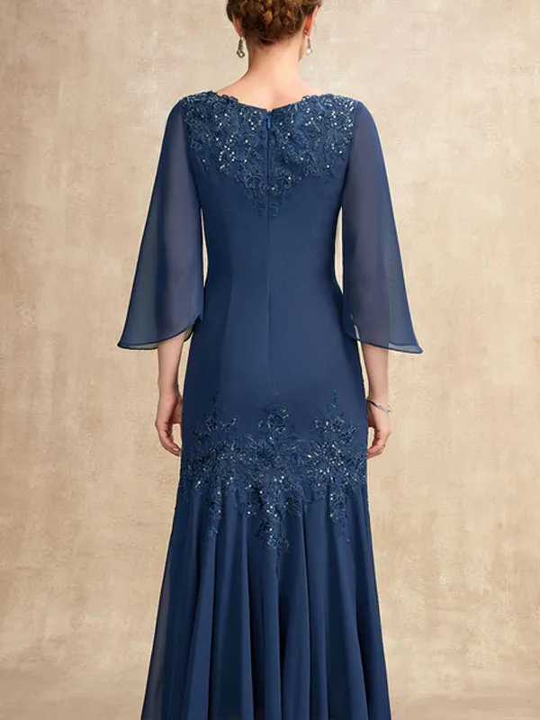V-neck Ankle-Length Chiffon Mother of the Bride Dress With Appliques Lace Sequins