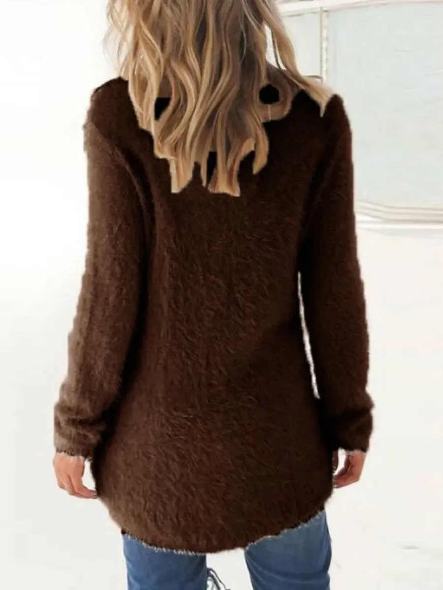 Women's Pullover Sweater Jumper Stylish Casual Soft Solid Color Fuzzy Crew Neck Oversized Long Sleeve Long Tops Knit Outdoor Daily Going out Lake blue ArmyGreen Fall Winter