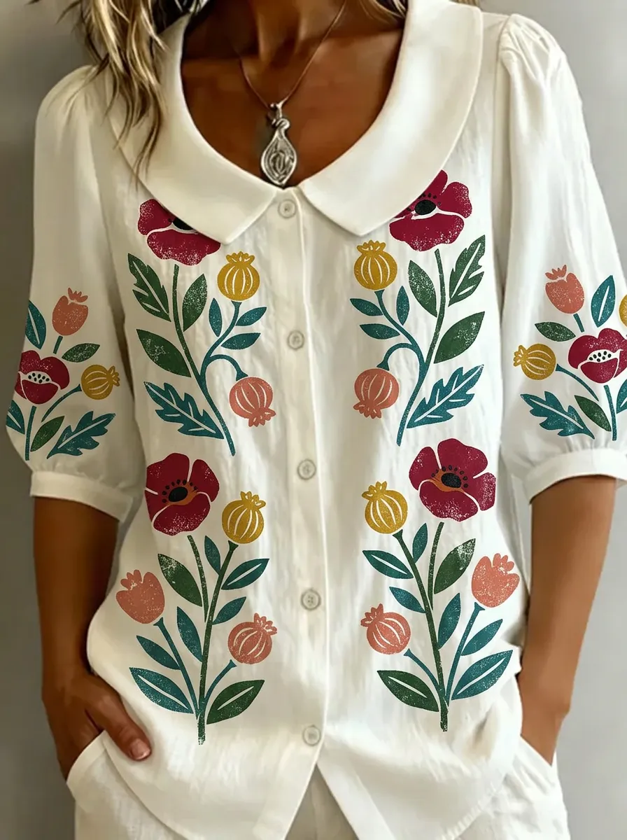 Women's Nashville Botanical Floral Printed Button-down Shirt