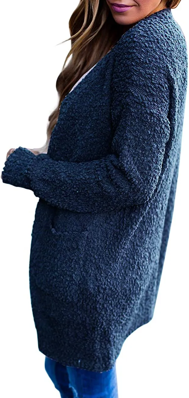 Women's Long Sleeve Soft Chunky Knit Sweater Open Front Cardigans Outwear Coat