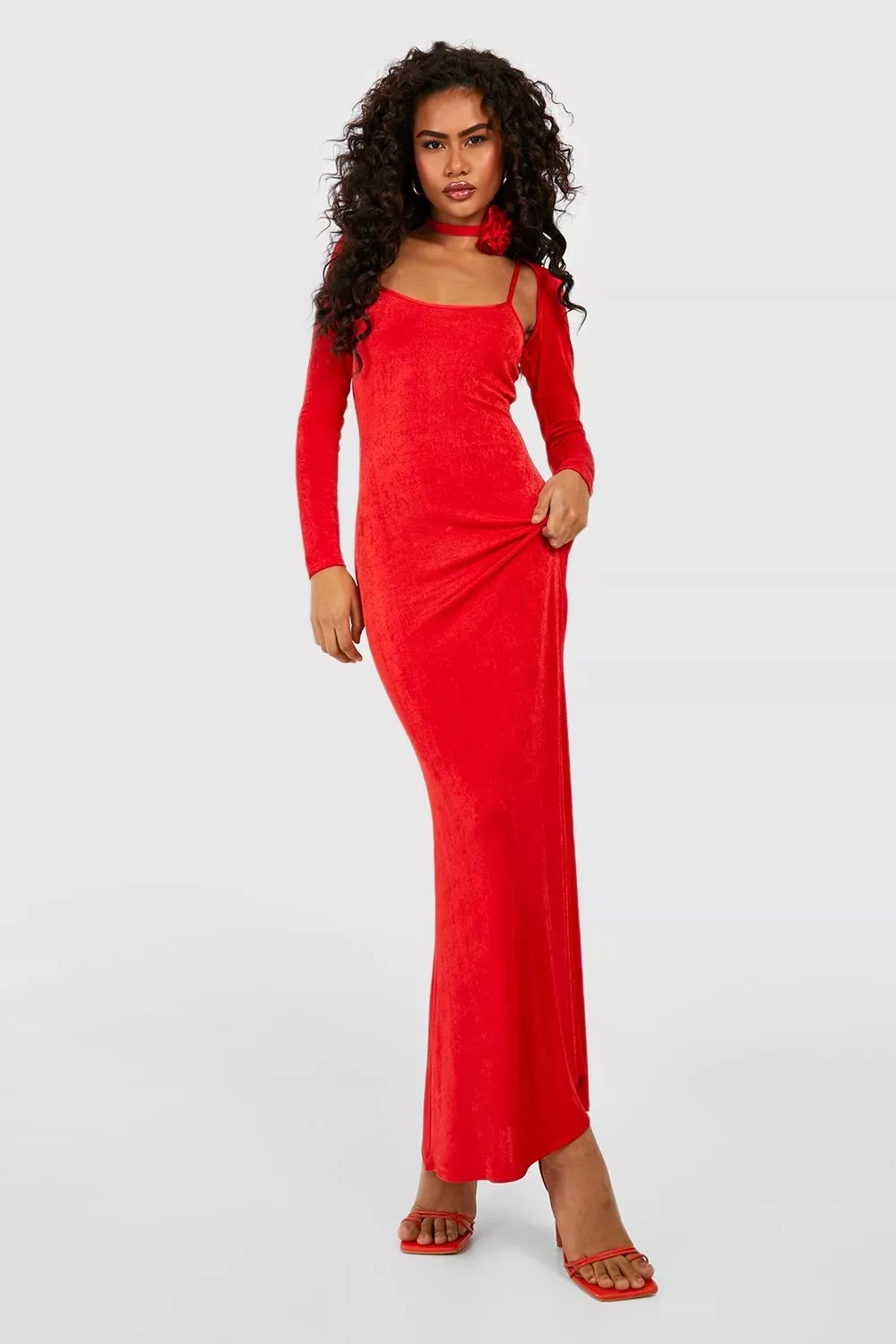 Spring/Summer Textured Slinky Bolero & Flared Maxi Dress