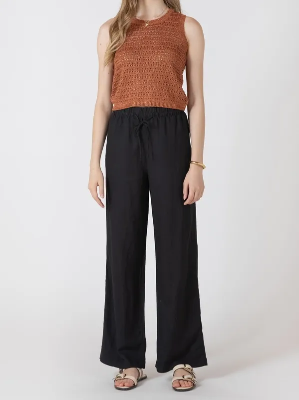 Drawstring Linen Blend Pull-On Pant